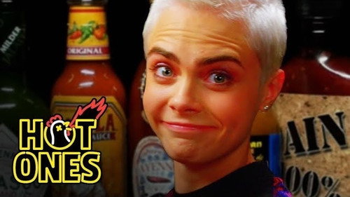 Hot Ones - S4E1: Cara Delevingne Shows Her Hot Sauce Balls While Eating Spicy Wings